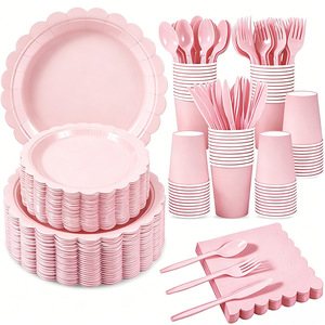 Großhandel Party-Dekoration Einfarbige Besteck- und Pappteller-Sets Partyzubehör-Set für Geburtstagsfeier-Dekoration - Product Image 5
