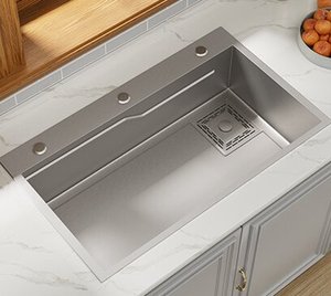 อ่างล้างจานแบบติดตั้งบนเคาน์เตอร์ระดับพรีเมียม พร้อมระบบลดเสียงรบกวน ป้องกันสนิม และทนทาน สำหรับบ้านและห้องครัวอพาร์ตเมนต์ - Product Image 5