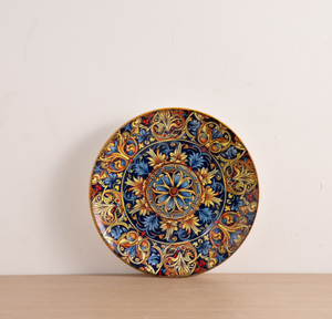 Service de vaisselle en céramique peinte à la main avec motif floral bleu et bordure orange, compatible lave-vaisselle, assiettes rectangulaires, bols, ustensiles de cuisson - Product Image 3