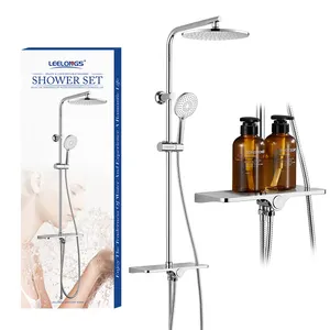 バスルームシャワーシステム壁掛け式高圧クロームシャワーコラムセット降雨シャワーヘッド付き