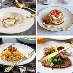 24 cái 18/8 vàng sang trọng Bộ đồ ăn thép không gỉ gương đánh bóng sang trọng thiết lập dao kéo - Product Image 3