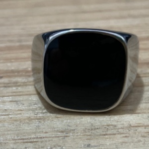 316Stainless Steel Black Enamel Square Signet <b>Ring</b> for Men GoldSilver-Tone Bold Sleek Masculine Aesthetic Business Biker Jewelry - Product Image 6