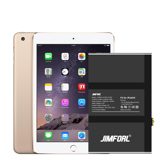Jimforl 12-Month Warranty 11560mAh Dual IC Replacement Battery for iPad 4 Original Rechargeable Digital Battery Pack