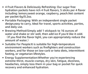 20 Sachet Bubuk Elektrolit, 4 Rasa Campuran Minuman Elektrolit dengan Lemon, Jeruk Manis, Raspberry, Persik - Product Image 5