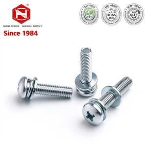 Vis combinée à tête cylindrique cruciforme en acier au carbone de qualité supérieure, avec rondelle de sécurité à ressort et rondelle plate, fournie directement par l'usine - Product Image 1