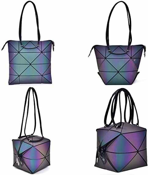 Backpack For Girls Geometric Luminous Purses Handbags Holographic