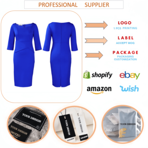 D591 Abiti da Ufficio di Alta Qualità per <span class=keywords><strong>Donne</strong></span>, Eleganti Vestiti Casual con Colletto Quadrato, Mezza Manica, Spacco e Vestibilità Slim in Stile Africano - Product Image 5