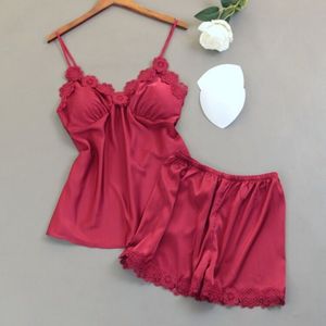 Conjunto de Pijama de Dos Piezas de Seda Artificial, Sexy y Cómodo, con Encaje, para <span class=keywords><strong>el</strong></span> Hogar - Product Image 3