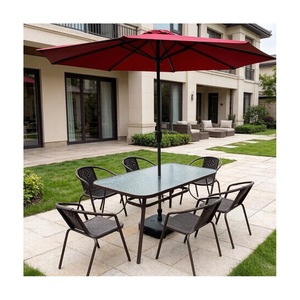 Conjunto de Comedor Metálico Grande para Exteriores, 4 Sillas, Mesa de Vidrio con Sombrilla, Muebles de Jardín para Hotel o Villa - Product Image 5
