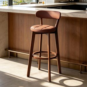 Taburete Alto Moderno <span class=keywords><strong>de</strong></span> <span class=keywords><strong>Madera</strong></span> Maciza con Respaldo, Ecológico, para Uso Comercial en Cafeterías y Restaurantes - Product Image 1