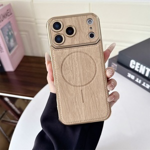 Coque de téléphone magnétique électroplaquée en cuir grain de bois, texture originale en TPU pour iPhone 17 Air 16 15 <span class=keywords><strong>Pro</strong></span> Max - Product Image 4