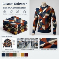 Pull en jacquard géométrique intarsia de luxe unisexe en coton, fabrication de marque de mode, personnalisation en petite série