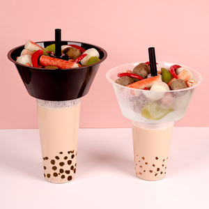 맞춤형 플라스틱 음료 간식 콤보컵 일회용 2 in 1 간식 과일 및 음료컵 뚜껑과 빨대 포함 - Product Image 6