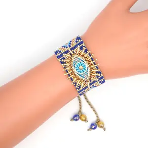 New bohemian ethnic style miyuki beads wide handmade woven evil eye Turkish bracelet
