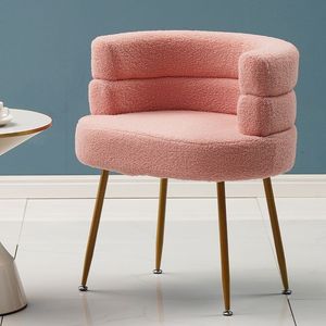 Pink Faux Lamb Wool Armchair With Metal Legs For Bedroom Makeup <b>Vanity</b> Chair - Product Image 1