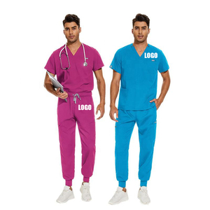 Nuova <span class=keywords><strong>Divisa</strong></span> Medica Personalizzata OEM in Spandex per Uomo, Set Uniforme Infermieristica Elasticizzata con Pantaloni Jogger <span class=keywords><strong>Blu</strong></span> per Ospedale - Product Image 1