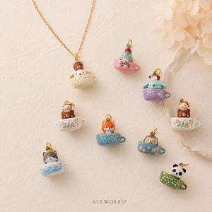 Tazas de Té con Diseño de Animales Adorables |   Colgantes de latón chapado en oro de 18 quilates con esmalte pintado a mano, diseño de animales, tazas de té, bonitos y kawaii para la fabricación de joyas - Product Image 3