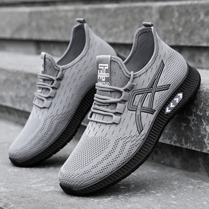 Cross Border Plus Size Men's Sports Shoes Wholesale Fly Woven Running Casual Summer Slip On Breathable with Solid Color Pattern - Product Image 1