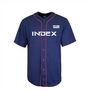 Maillot de baseball Index pour homme, bleu marine, manches courtes, boutons sur le devant, polyester respirant, vêtements de sport pour adultes, toutes saisons - Product Image 1