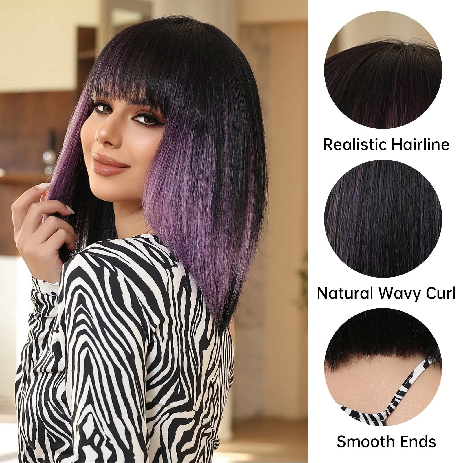 Shop High Quality Black Purple Ombre Bob Synthetic Wigs