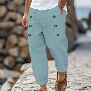 Pantaloni larghi Multi-bottone in cotone e lino - Product Image 4