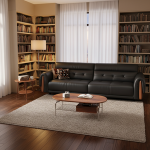 FZT Modern Chesterfield Electric Sectional <b>Sofa</b> Bed <b>Set</b> Square Upholstered Leather with Wood Legs Apartment Friendly - Product Image 1