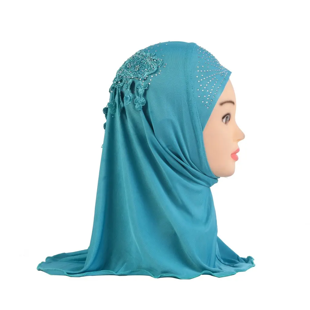 B0003ผ้าพร้อมผ้าพันคอลูกไม้สำหรับเด็กมุสลิมสำหรับเด็กหญิงตัวเล็กๆฮิญาบ