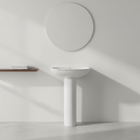 Lavabo en céramique moderne avec piédestal blanc, à poser au sol, pour salle de bain d'hôtel, design européen pour balcon, facile à nettoyer