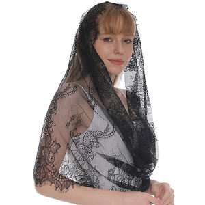 Cape de mariage <span class=keywords><strong>vintage</strong></span> blanche, voile de chapelle noir, châle en dentelle pour femme musulmane, écharpe, mantilles de messe latine, voiles catholiques pour l'église, voiles de mariée - Product Image 4