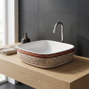 Vasque rectangulaire en céramique artisanale de style moderne ivoire, à poser sur comptoir, pour salle de bain, villa, hôpital - Product Image 6