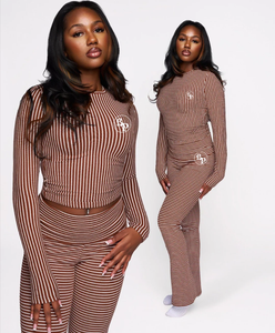 Ensemble Loungewear Tricoté Femme 2 Pièces 2026 – Personnalisable avec Logo, Chemise Manches Raglan en Coton et <span class=keywords><strong>Bandeau</strong></span> Assorti avec Pantalon – Idéal pour Grandes Tailles - Product Image 2