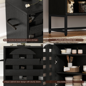 Antique Buffet Cabinet with Storage Black Woven Doors and Arched Design for <b>Kitchen</b> & Living Room - Product Image 5