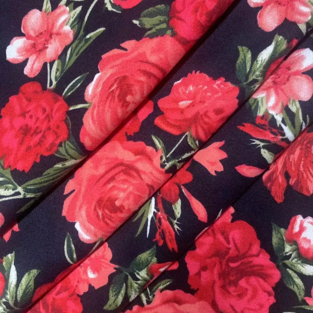 One Side Peach Floral Print 95%Poly 5%Spandex Single Jersey Fabric For T-Shirt Clothing