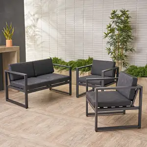 Furnitur halaman desain Modern 4 buah Set Sofa luar ruangan aluminium berlapis serbuk mewah untuk taman Hotel vila