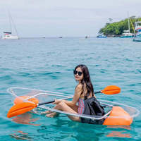 Kayak transparent en PC haute résistance, bateau transparent en PC pour deux adultes, résistant à l'eau salée, canoë flottant