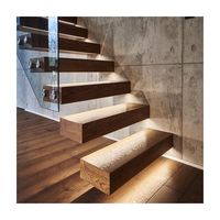 Escaliers flottants en acier A3 invisibles 300*12mm avec marches en bois et contrôleur de lumière