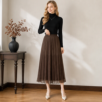 Jupe longue plissée en maille double couche unie, taille haute élastique, élégante et personnalisable pour femme, idéale pour le quotidien ou les occasions formelles (OEM)
