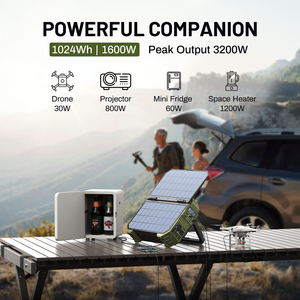 Station d'alimentation externe portable pour le camping en plein air, batterie LiFePO4 de 1024 Wh, prise AC de 1600 W, onde sinusoïdale pure - Product Image 5