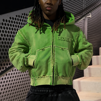 DiZNEW – Nouvelle veste polaire épaisse à capuche zippée pour homme, style streetwear, coupe courte, effet vintage délavé, coupe ample, certifiée BSCI