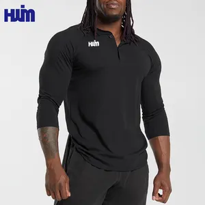 Custom Logo Men's Quick Sweat Wicking Dry Fitness Training Top Tee Men 3/4 Length Sleeves Slim Fit GYM Workout T Shirts