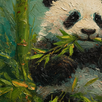 Peinture à l'huile artisanale de panda avec fourrure douce et bambou, art mural de haute qualité pour la décoration du salon