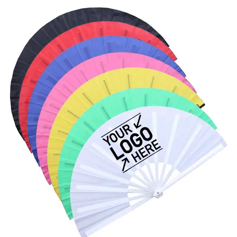 Big Clack Large 33Cm Impresión de logotipo personalizado Poliéster Satén Bambú Fan Rainbow Gay Pride Fan 34cm Rave Fans
