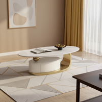 Table basse contemporaine en marbre blanc avec plateau en marbre, structure en métal doré, design moderne, meuble de rangement pour salon, maison, hôtel