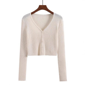 Women's Knitted <b>Cardigan</b> Long Sleeve Thin Breathable Loose Fit V Neck Single Breasted <b>Spring</b> Summer Wear - Product Image 3