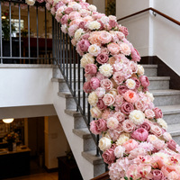 Chemin de table en fleurs artificielles en soie rose pour décoration de mariage, décoration de rampe d'escalier