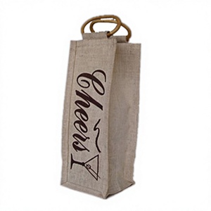 Lowellcraft Jute Wine <b>Bag</b> with Cane Handle Geometric Print Shopping <b>Bag</b> for 1 Bottle Small Size - Product Image 1
