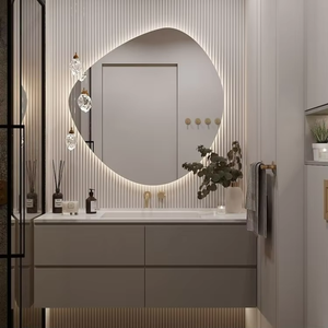 وحدة موبيليا عائمة من الخشب الصلب بتصميم عصري من Evereco للتخزين في الحمام، معلقة على الحائط مع سطح رخامي وحوض سيراميك وتصميم مقاوم للماء - Product Image 2