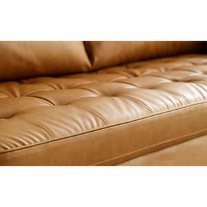 Divano Personalizzabile in Stile Moderno per Soggiorno, Hotel e Appartamenti, Comodo Divano a 3 Posti in Pelle Marrone Chiaro con Braccioli Quadrati - Product Image 3