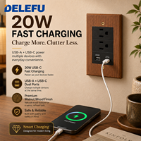 Interrupteur et prise murale DELEFU en noyer massif avec chargeur rapide USB A Type C 20W, prise US, panneau modulaire personnalisé