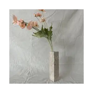 SHIHUI, accesorios de decoración del hogar antiguos personalizados, mesa de mármol marrón Natural, decoración de piedra, jarrones de flores, jarrón de mármol alto